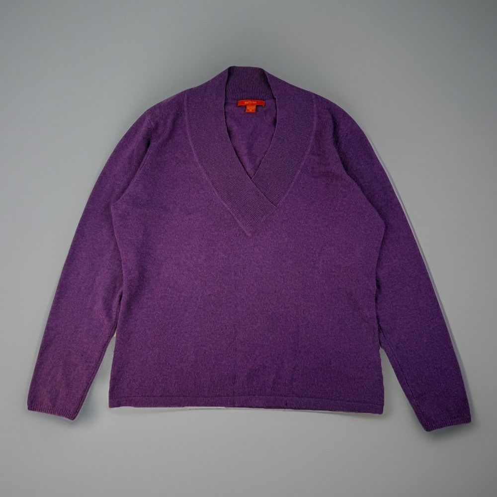 Cashmere V Neck Sweater Purple Soft Minimalist‎ Saffron Womens XL